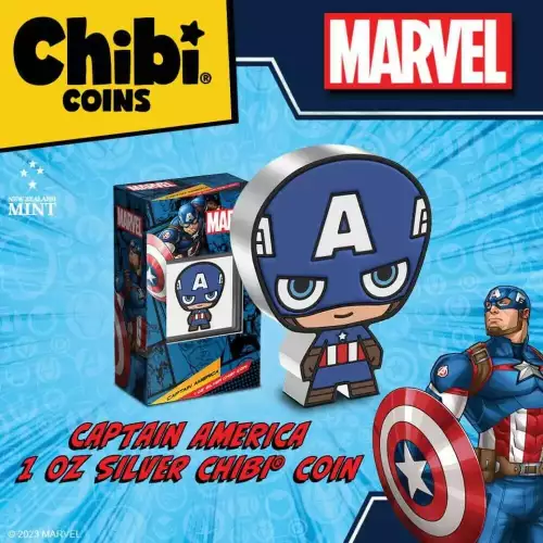 2023 Marvel Captain America 1oz Silver Colorized Proof Chibi Coin by Niue