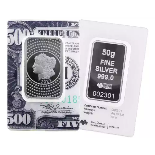 2023 PAMP Suisse 50 Gram Fine Silver Morgan Bar - 5000 MINTAGE (5)