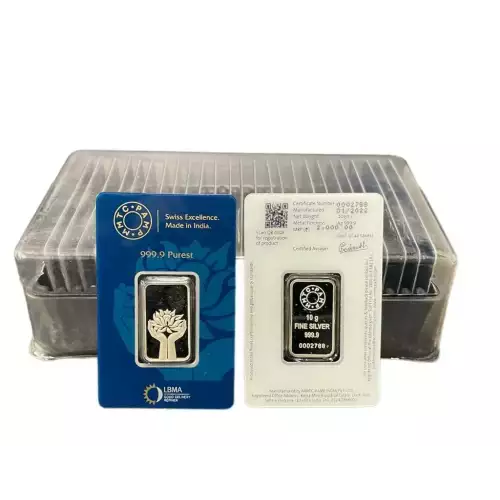 BOX OF 25 MMTC-PAMP LOTUS SILVER BAR 10 GRAMS - SKU# A045-1 (5)